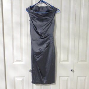 NWT LE CHATEAU gunmetal gray satin sleeveless midi dress